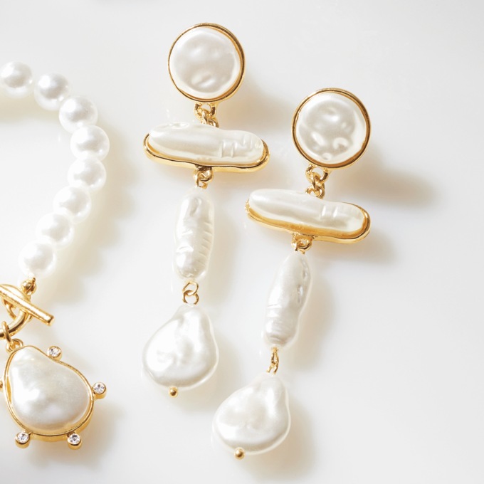 Faux-Pearl Drop Earrings, , large