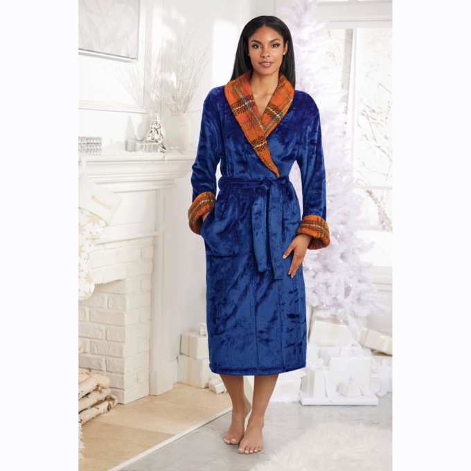 Faux-Sherpa Trim Unisex Robe, , large