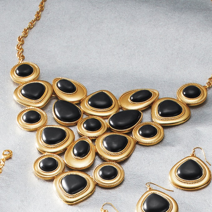 Faux-Stone Bib Necklace & Earring Set, , large