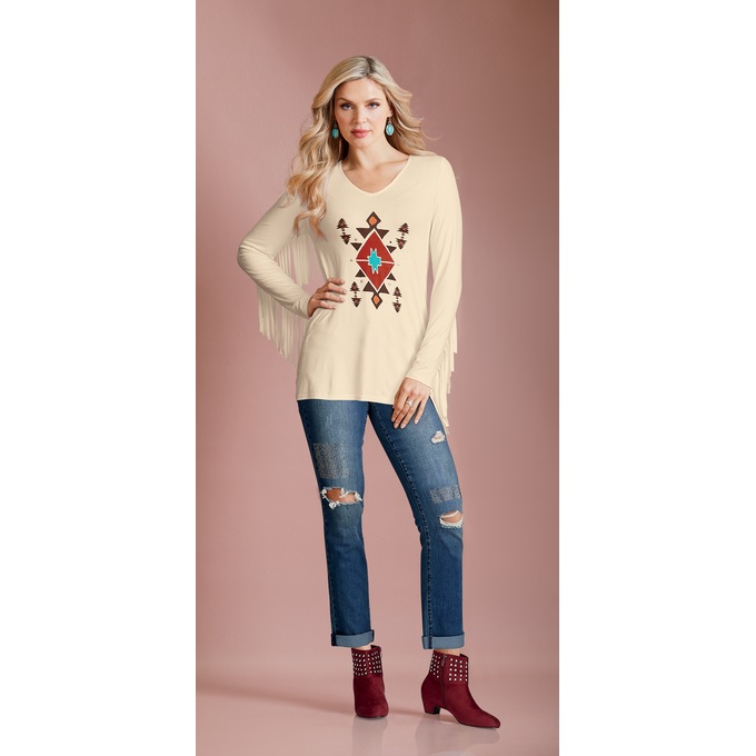 Shayanne Southwest Fringe T-Shirt, , large
