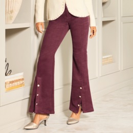 Corinne Corduroy Flare Jean Pant with Faux-Pearl Buttons and Vents, , large