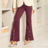 Corinne Corduroy Flare Jean Pant with Faux-Pearl Buttons and Vents, , large