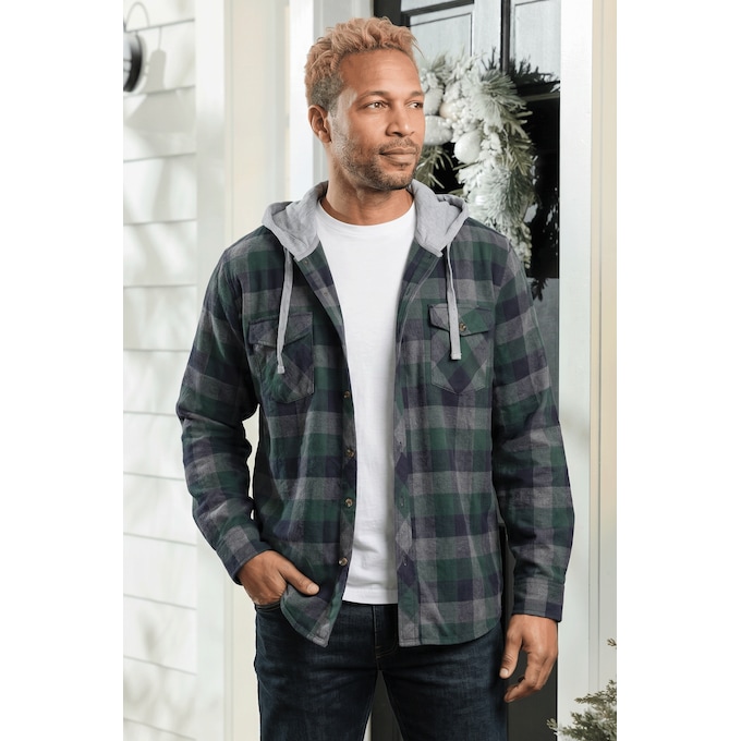 Men's Cotton Flannel with Fleece Hoodie, , large