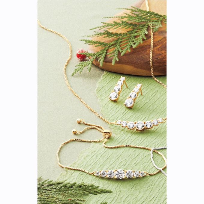 Cubic Zirconia Necklace, Bracelet and Earring Set, Gold over Sterling Silver, large