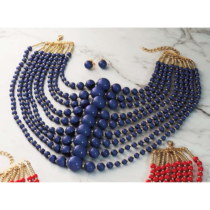 Color Bead Multi-Strand Necklace & Earring Set, , large