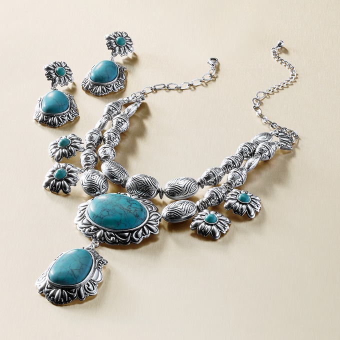 Southwest Double Necklace and Earring Set, , large