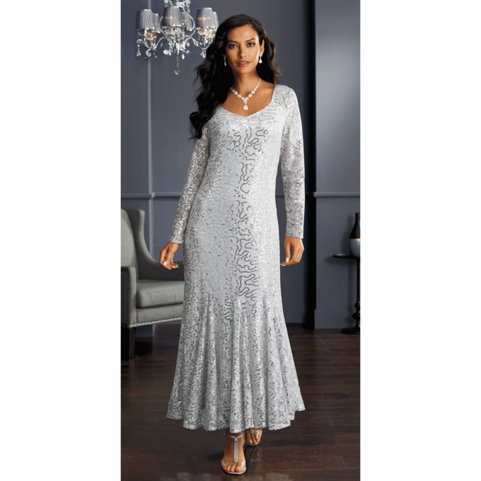 Sylvie Sequin Lace Gown, , large