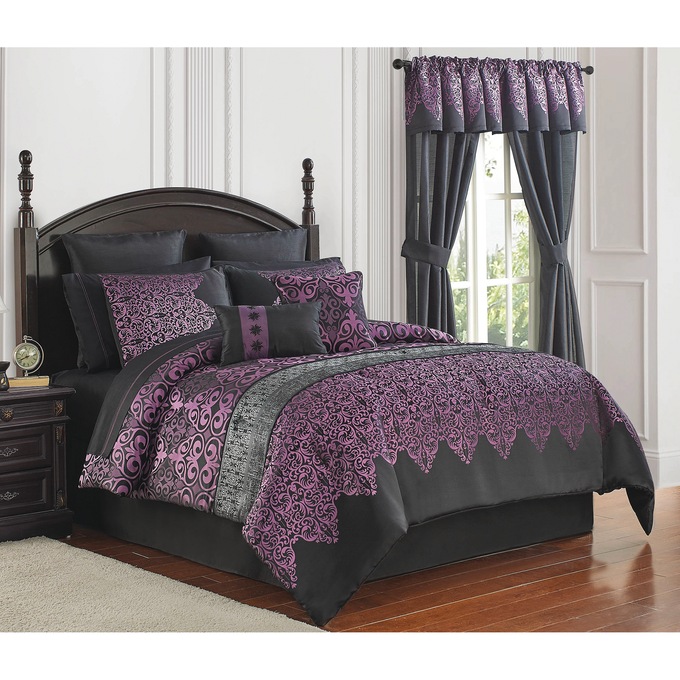 Kismet 10-Piece Luxury Woven Jacquard Comforter and Sheet Set, Purple, large