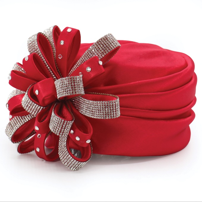 Embellished Satin Flower Turban, , large