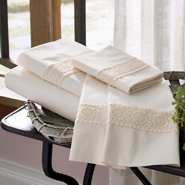 Crochet-Trim Cotton Sheet Set, , large