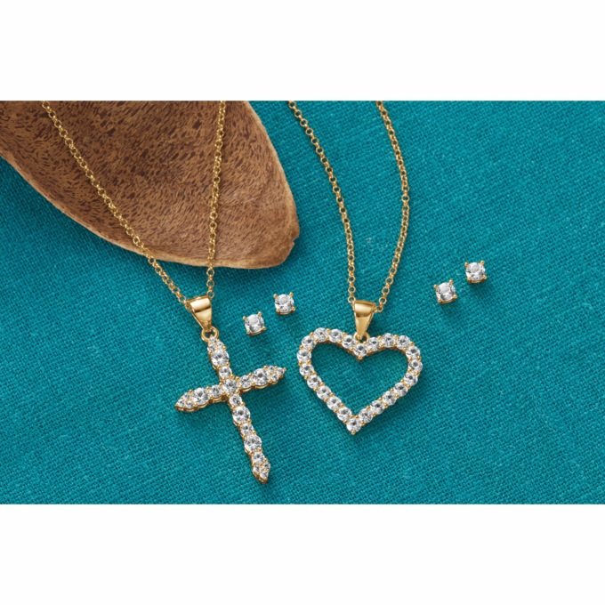 Lab-Created White Sapphire Necklace & Earring Set, , large