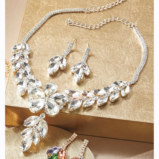 Crystal Floral Necklace & Earring Set, , large