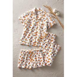 3-Piece Pumpkin Spice Latte PJ Set for Women with Printed Top, Short and Pant, , large