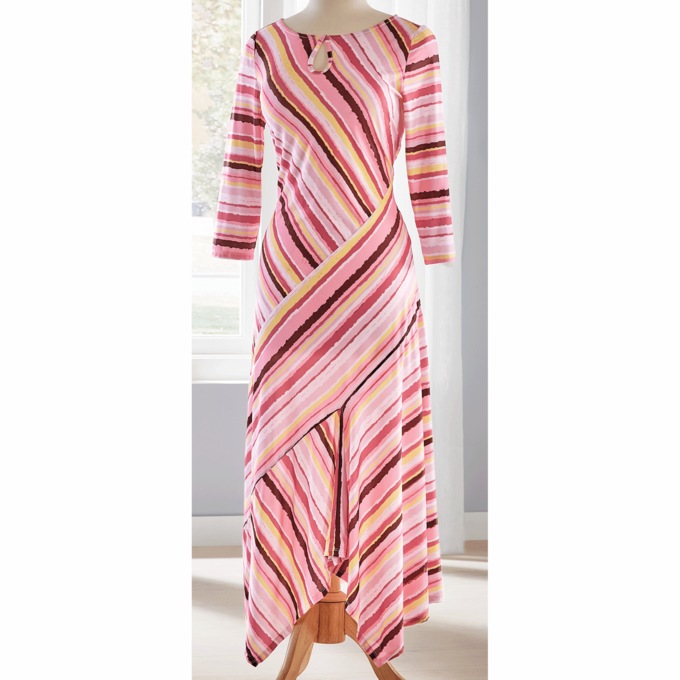 Asymmetrical Stripey Maxi Dress, , large