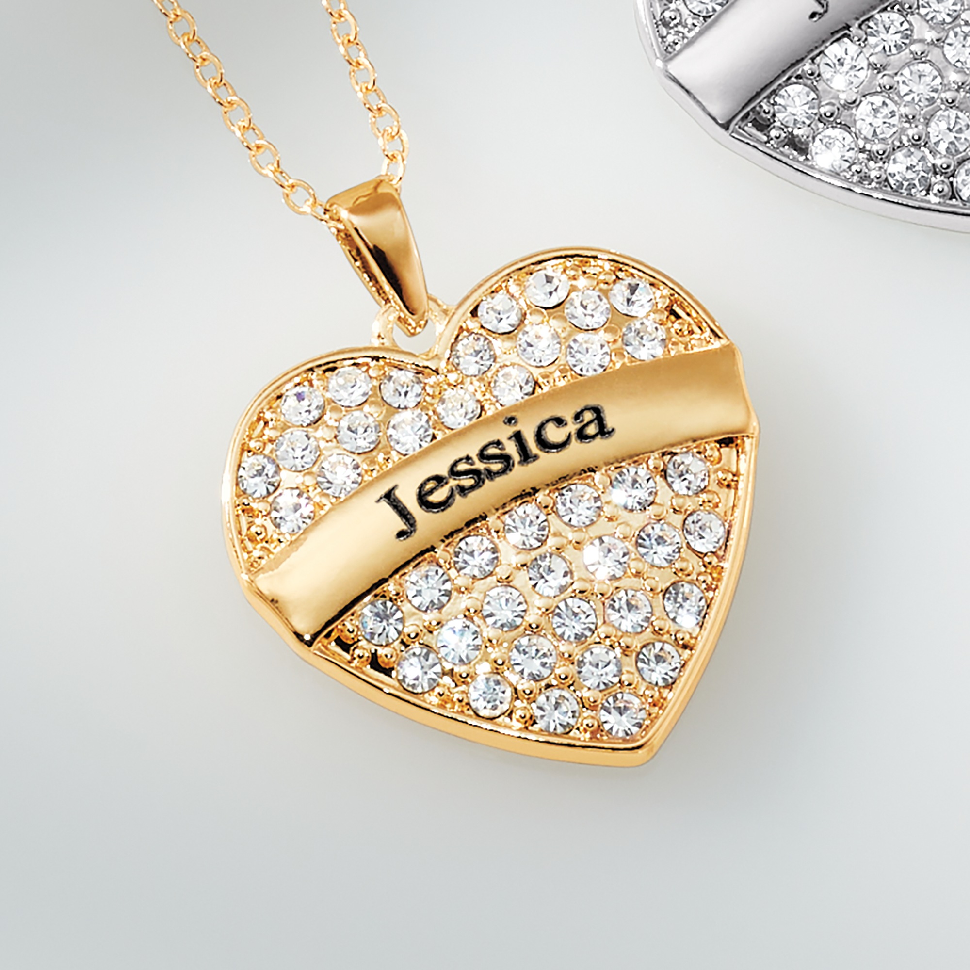 Name Heart Crystal Pendant, Goldtone, large