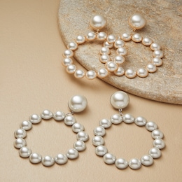 Faux Pearl Drop Hoop Earrings, , large