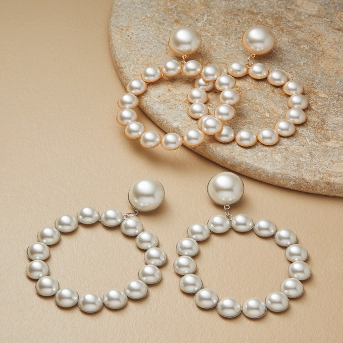 Faux Pearl Drop Hoop Earrings, , large