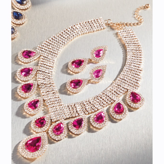 Crystal Pear-Drop Necklace and Earring Set, , large