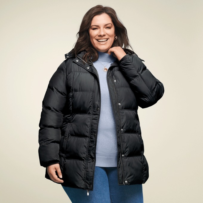 Insulated Puffer Jacket, Black, large