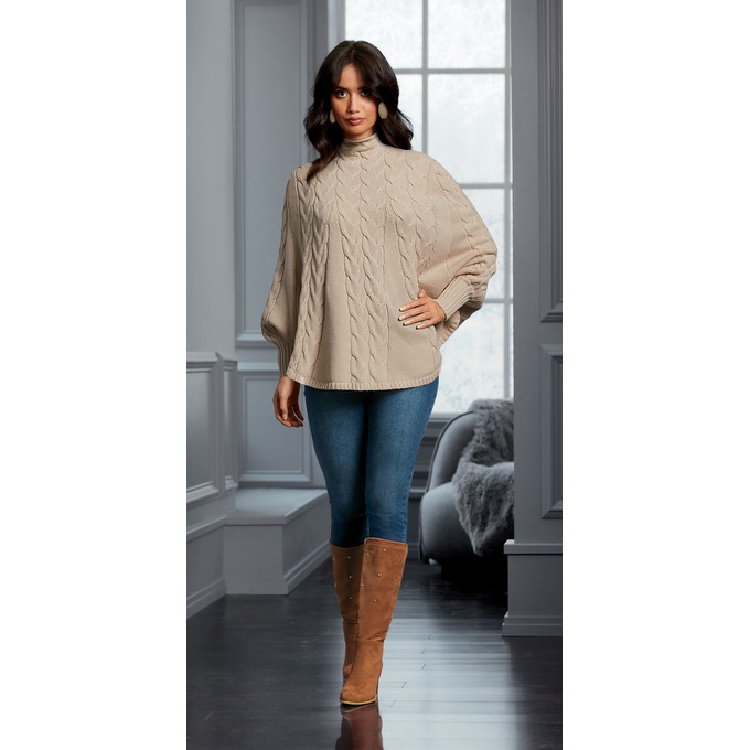 Denise Cable Poncho Sweater, , large