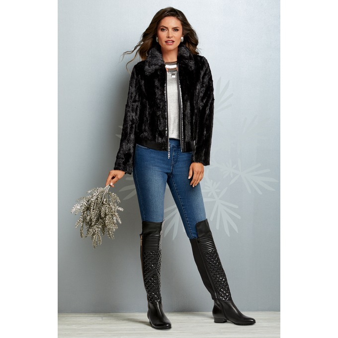 Faux-Fur Bomber Jacket, , large