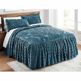 Skirted Damask Chenille Bedspread and Sham, , large