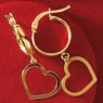 10K Gold Heart Dangle Hoops, , large