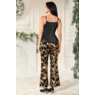 Thea Stretch Velour 3-Piece Pant Suit for Women with Satin Cami, Black Gold, large
