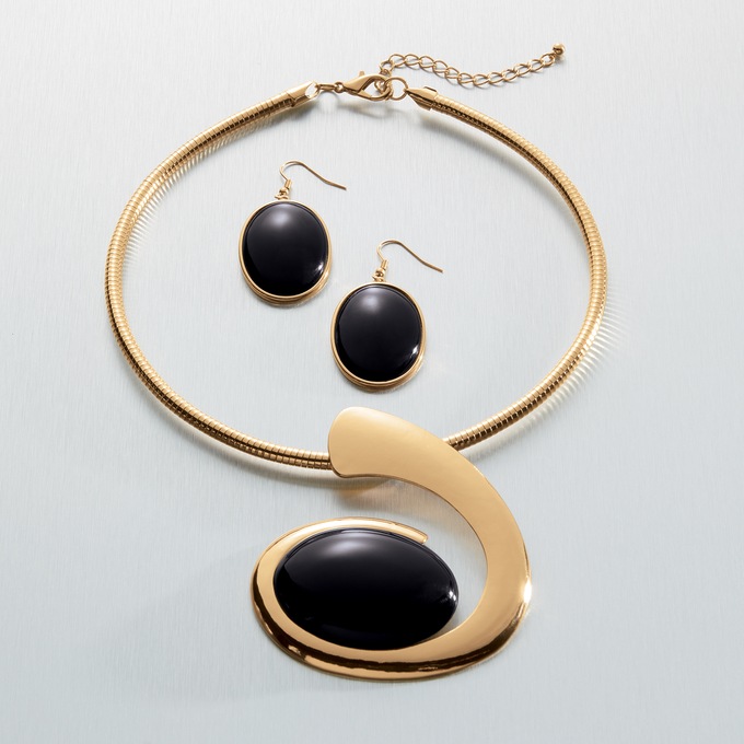Oval Swirl Necklace and Earring Set, , large