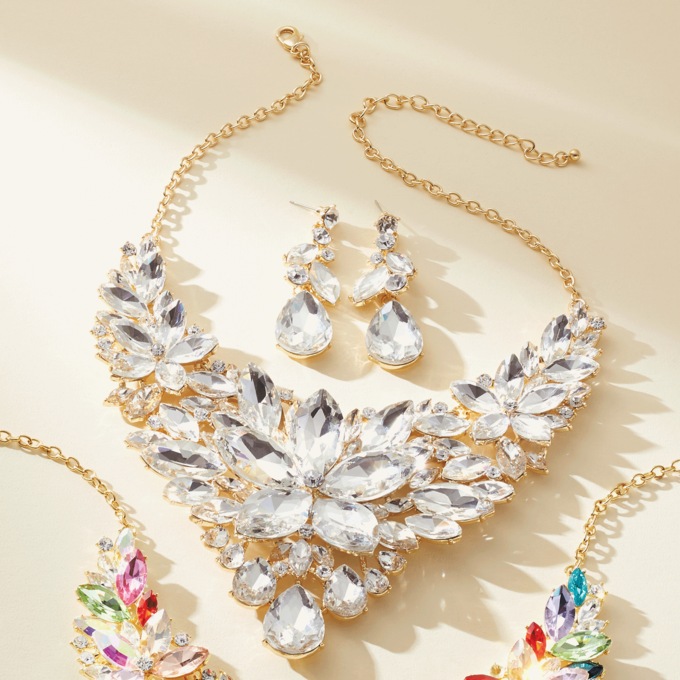 Crystal Shapes/Bib Necklace & Earrings Set, , large