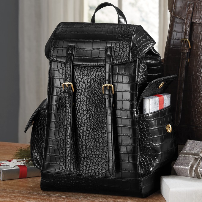 Faux-Croco Backpack, Black, large
