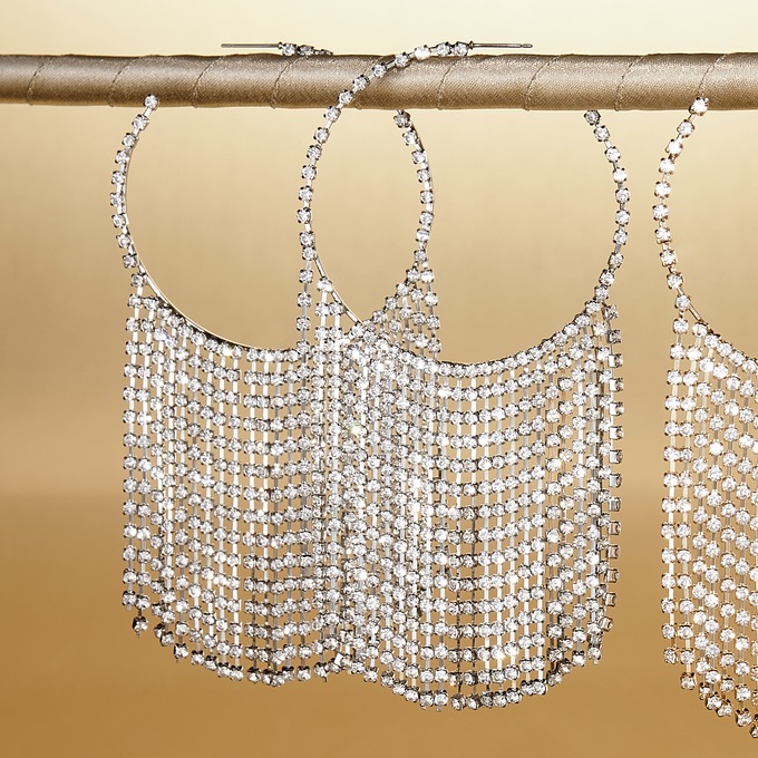 Crystal Fringe Hoops, , large
