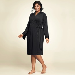 Comfy, Wrap-Style Knee-Length Robe with Side Tie, , large