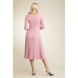 Shimmer Rib Women&#39;s Sweater Dress with Pleated Flared Skirt, , large