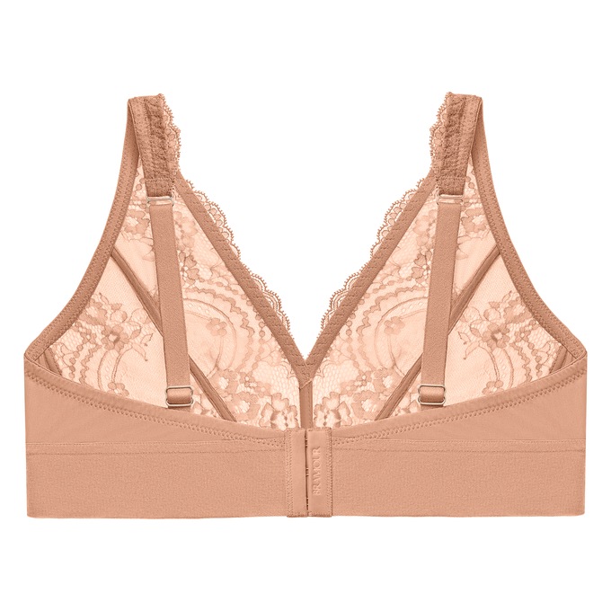 Lace Women's Bralette with Soft Stretch Lace and Wireless Comfort, Nude, large