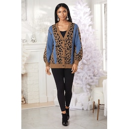 Brianna Women&rsquo;s Metallic Cardigan with Mixed Animal-Print Pattern, , large