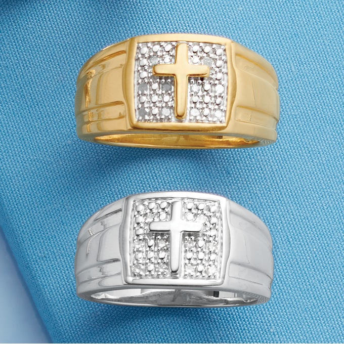 Men&#39;s Diamond Cross Ring, , large