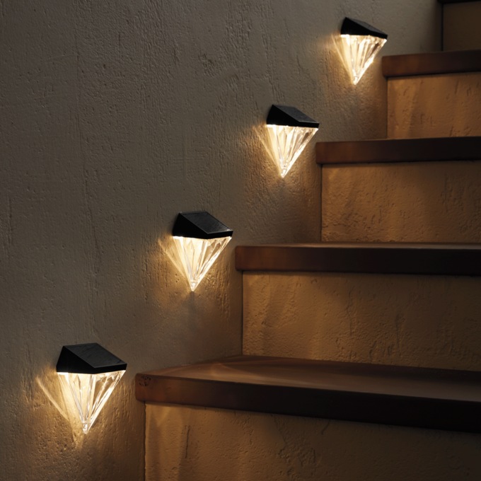 Set of 4 Solar Faux-Diamond Lights, , large