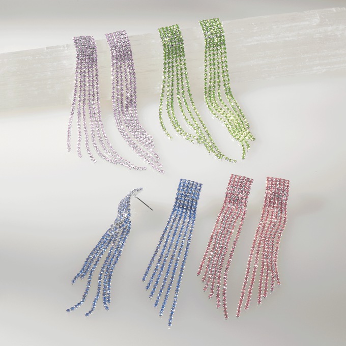 Color Crystal Fringe Earrings, , large