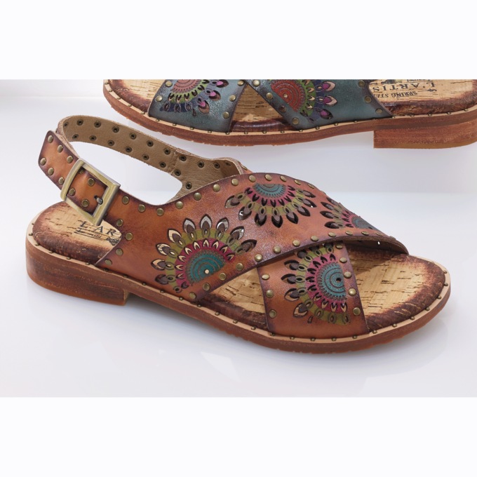 L'Artiste Handpainted Leather Crossroads Slingback Sandal by Spring Step , Brown Multi, large
