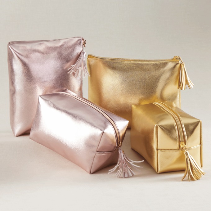 Set of 2 Metallic Faux Leather Makeup Bags for Travel, , large