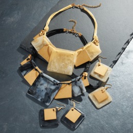 Dangled Squares Cord Necklace &amp; Earring Set, , large