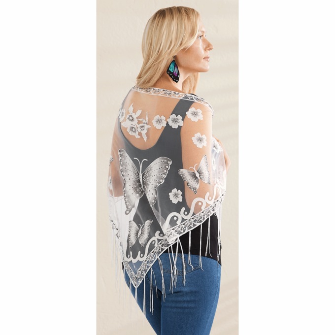 Butterfly Shawl, White, large