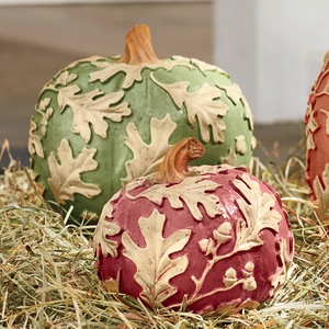 Set of 2 Oak Leaf Pumpkins, , large