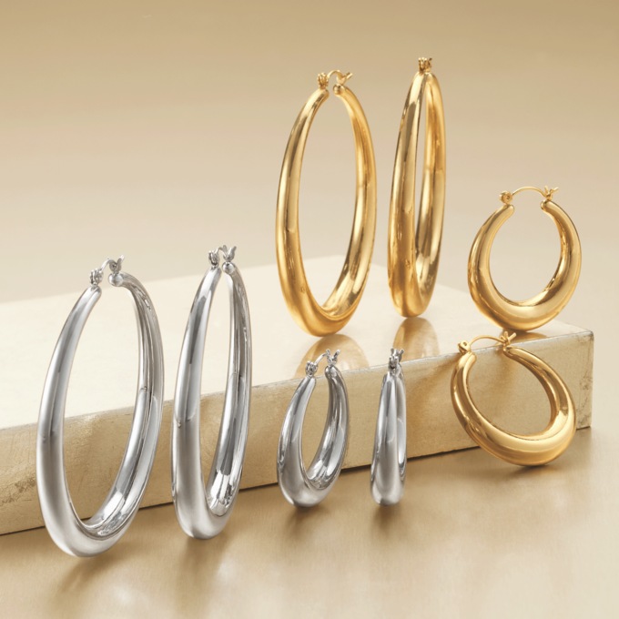 2-Pair Round Hoop Set, , large