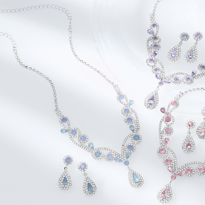 Crystal Pear-Drop Necklace & Earring Set, , large