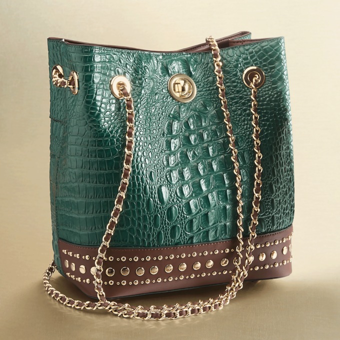 M.C. Handbags Macy Croco Bucket Bag, , large