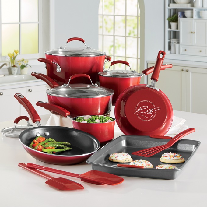 Rachael Ray 14-Piece Gradient Aluminum Cookware with Porcelain Enamel  Exterior