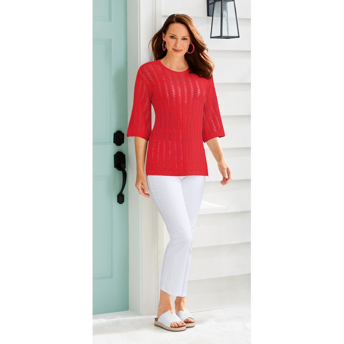 Vine Stitch Scoop Neck Sweater, , large