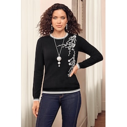 Gabi Long-Sleeved Sweater with Embroidered Floral Accents, , large